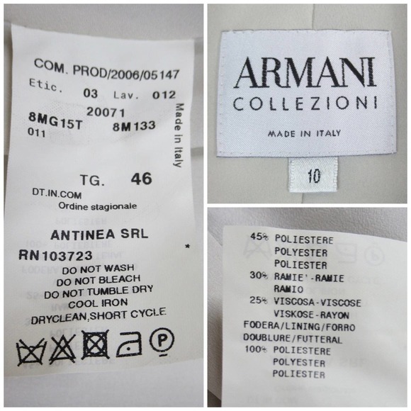 ARMANI COLLEZIONI Textured Jacquard Button Front Blazer Eggshell & Taupe Size 10 - Picture 11 of 11